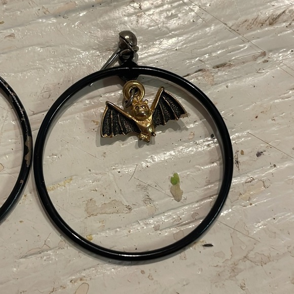 1.75” LeNoir Spoiled Rotten Lilith golden bat open hoop stud earrings - Picture 7 of 10